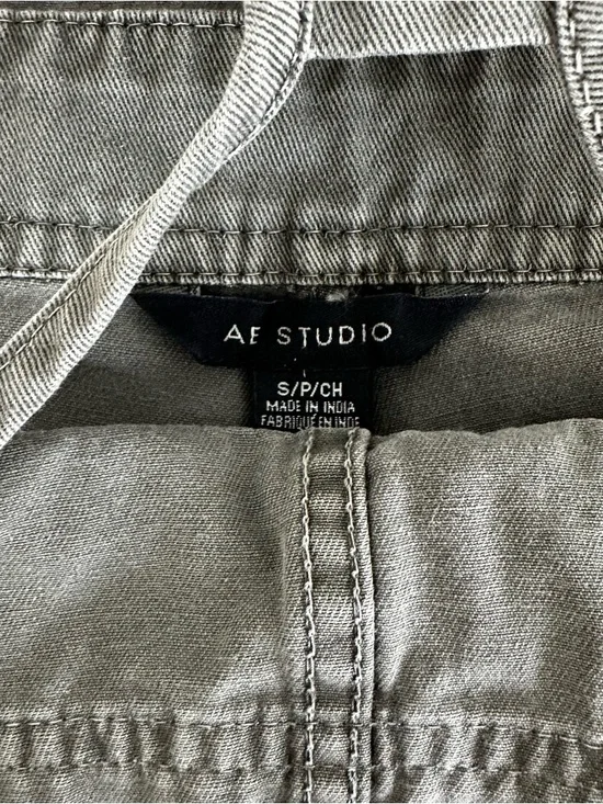 AE Studio Olive Green Wide Leg Cropped Overalls Size S 100% Cotton - Picture 4 of 8